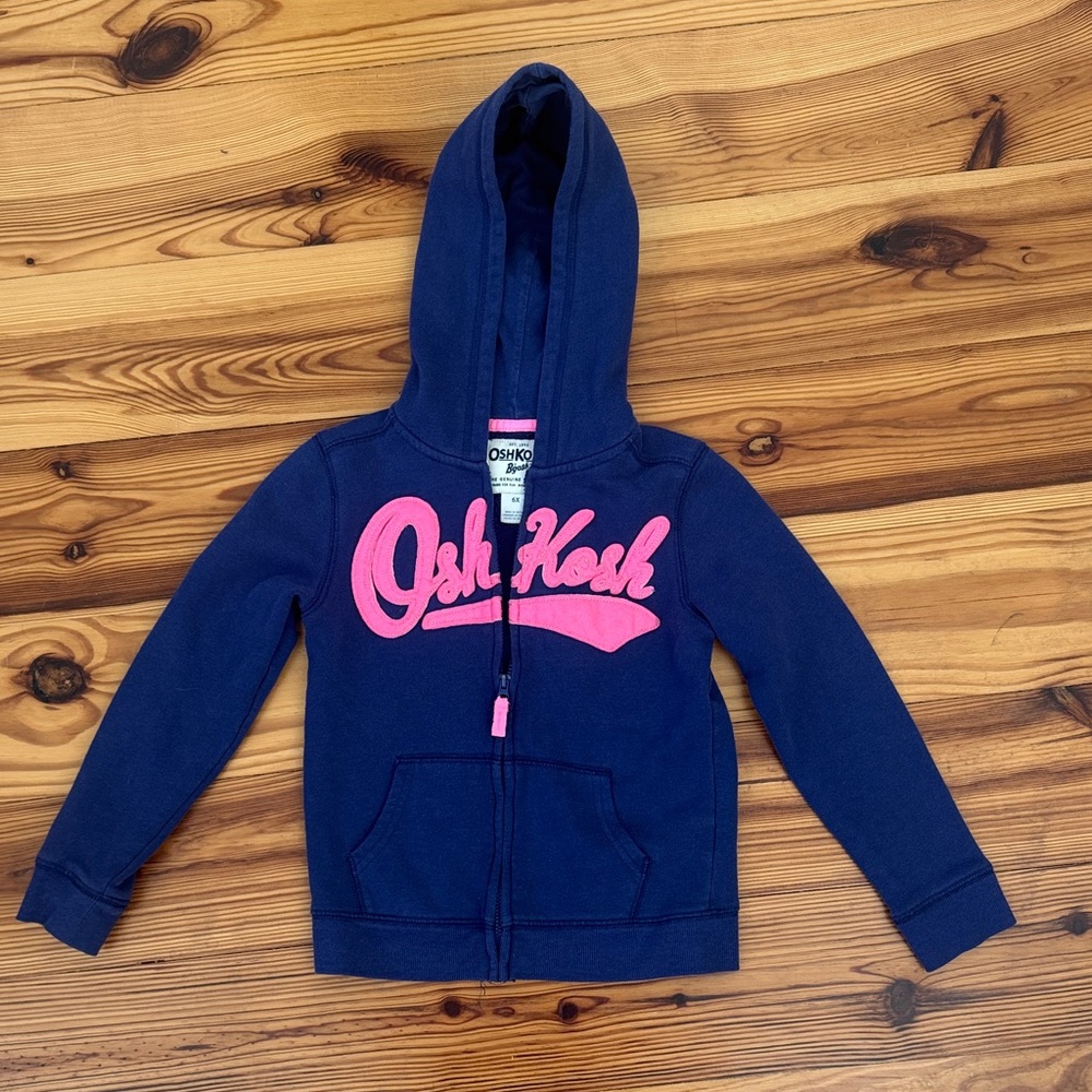 OshKosh B'gosh Kids Hoodie in Navy and Pink GUC Size 6X